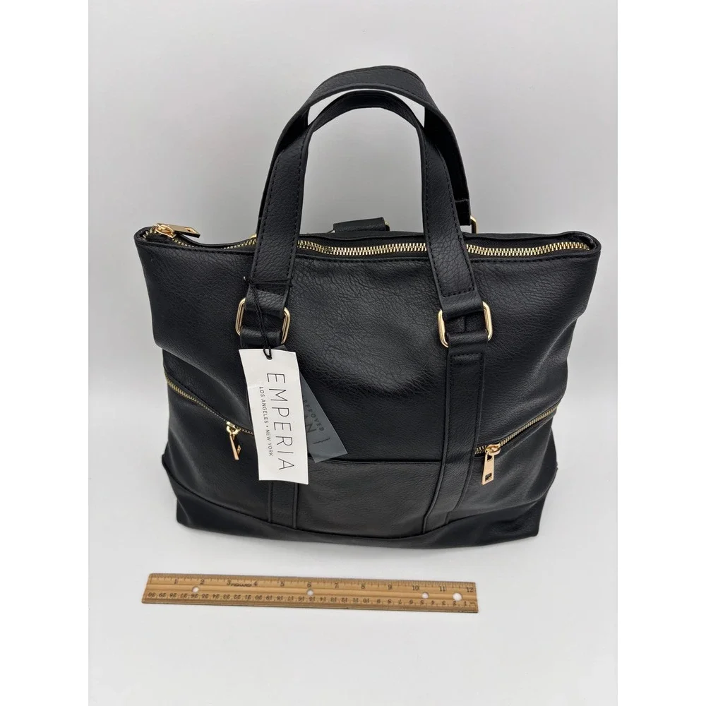 EMPERIA LOS ANGELES Black Vegan Leather Handbag NEW Bag Backpack Satchel Large